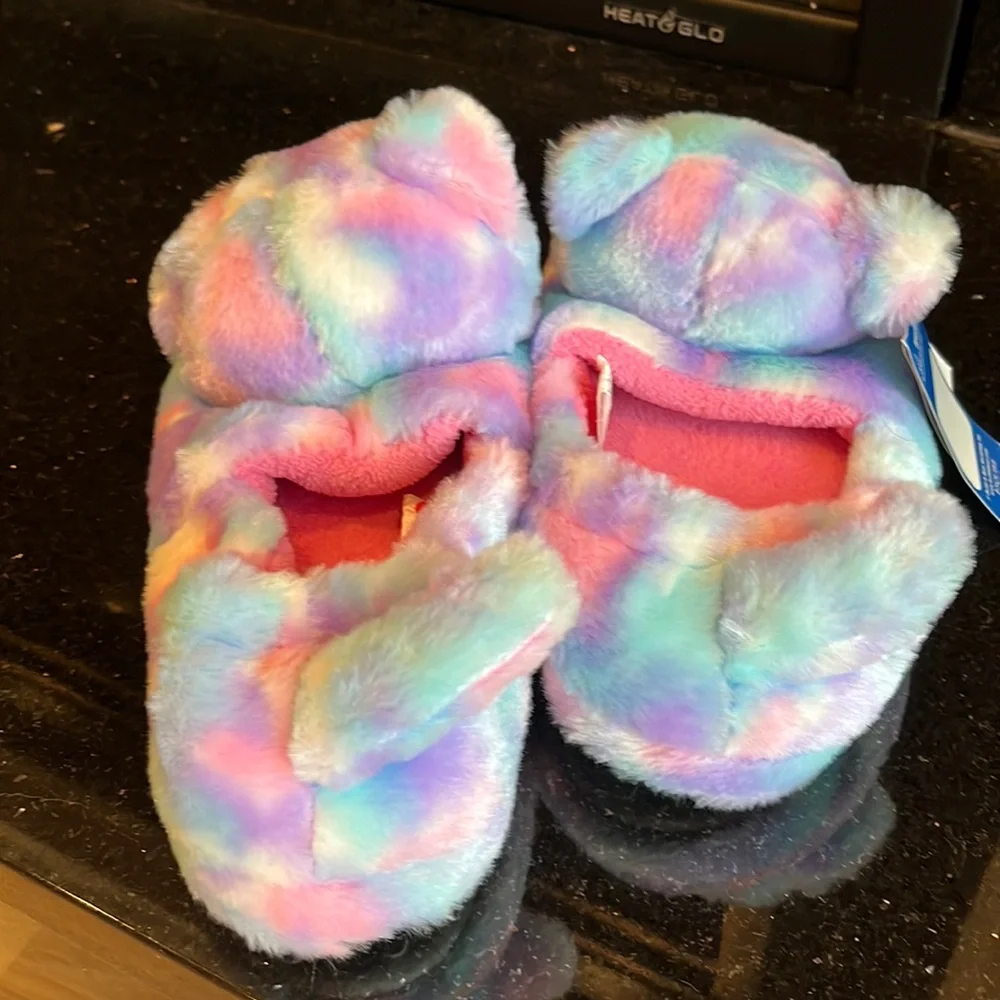 Build a Bear Pastel Swirl Kitty Slippers Plush Comfy House Shoes Girls Youth 5/6